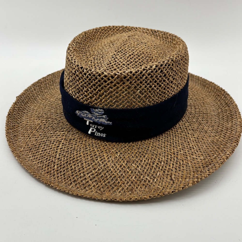 Summer Club Torrey Pines Straw Sun Hat Navy Blue Band Styled in Australia OSFM